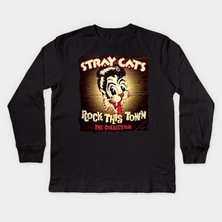 Cat band rock this town punk music Kids Long Sleeve T-Shirt